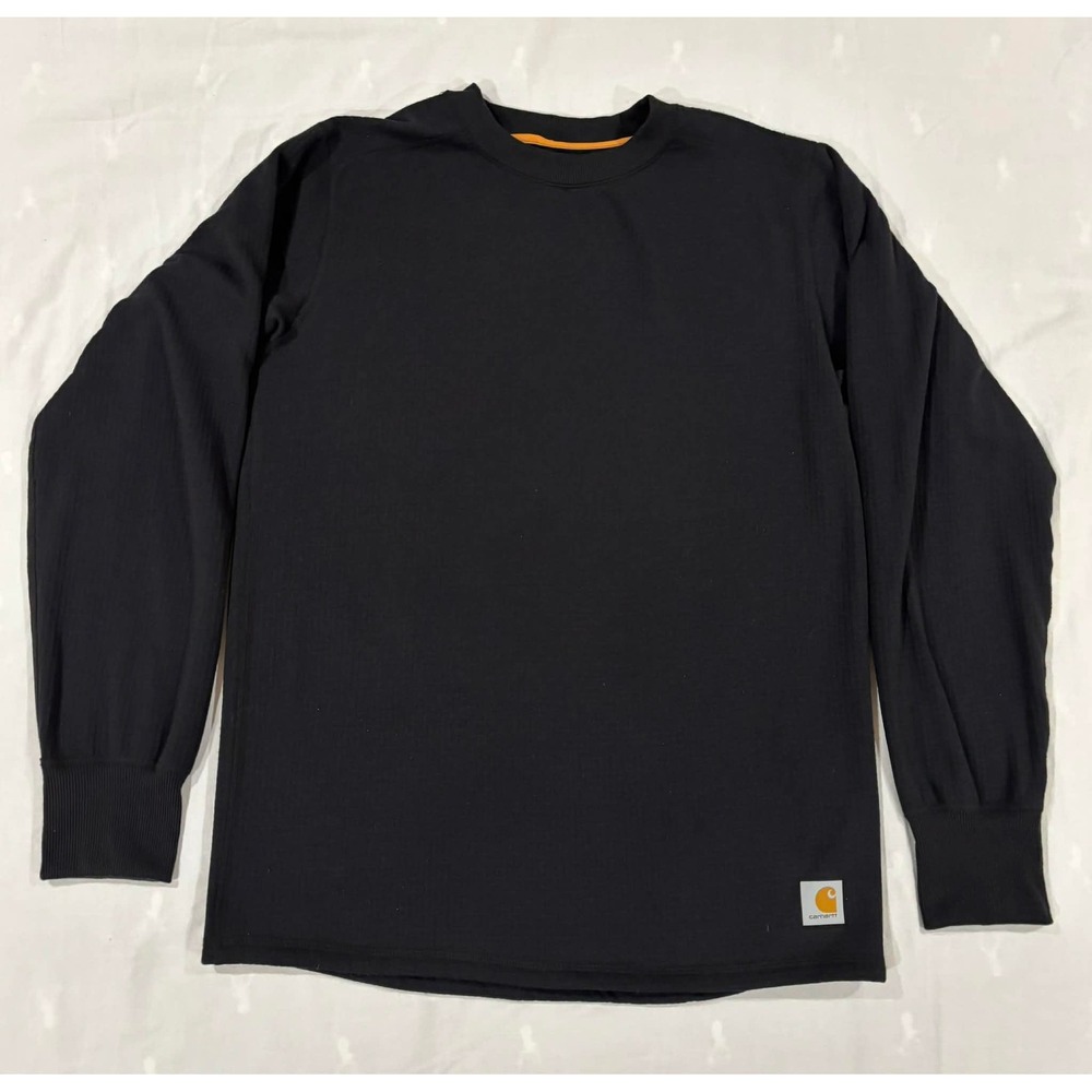 Carhartt Force Mens Long Sleeve T-Shirt Black Crew Neck Size L Workwear Logo